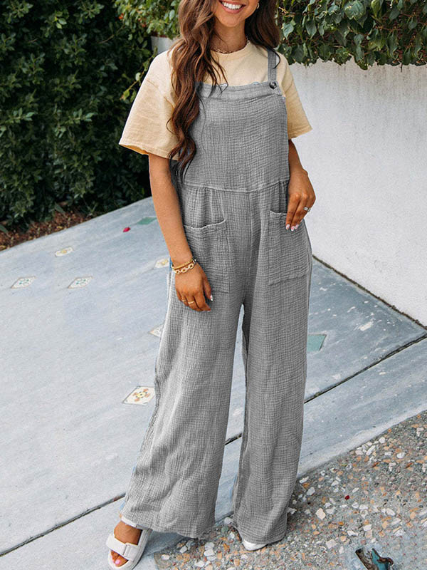 High Waisted Loose Buttoned Pockets Overalls