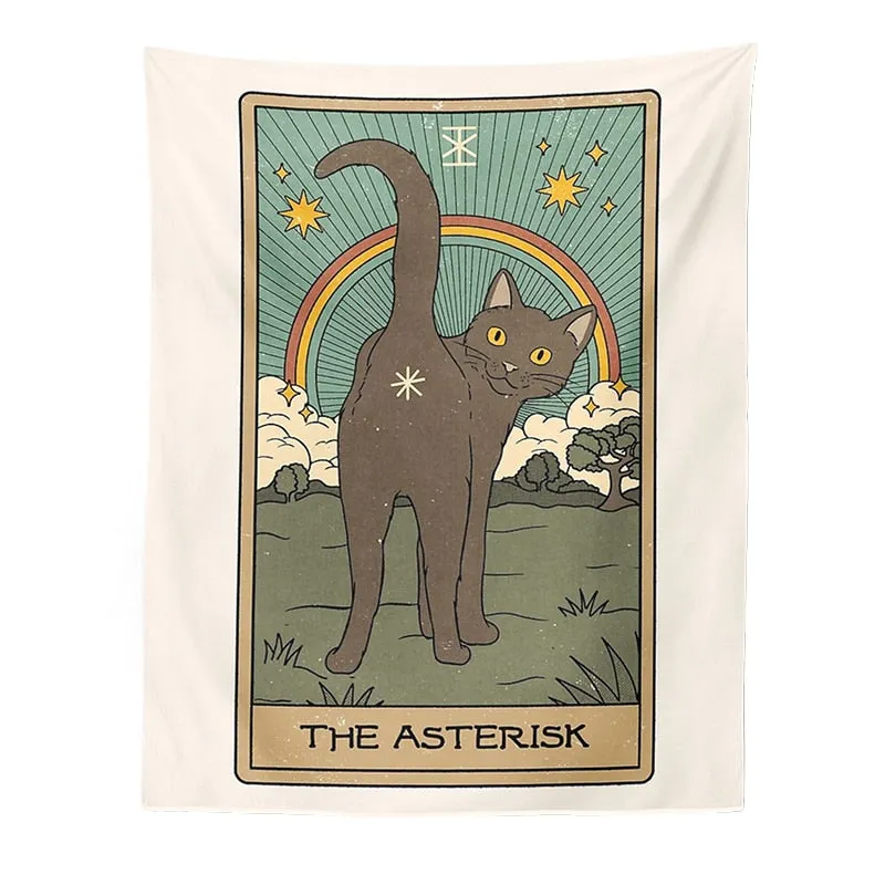 Cat Divination Witchcraft Tarot Card Tapestry Wall Hanging Tapestries Baphomet Occult Home Wall Moon phase Mat Decor Cat Coven