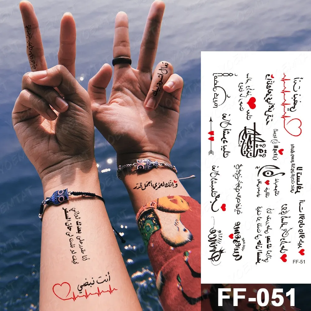 Arabic Language Waterproof Temporary Tattoo Sticker Black Love Text Word Letter Body Art Arm Couple Fake Tatoo For Women Men