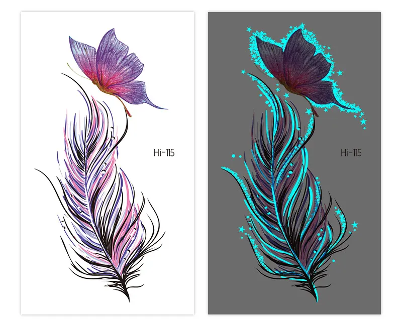 Sdrawing Luminous Glowing In Dark Tattoo Stickers Butterfly Daisy Flower Music Night Club Party Temporary Tattoos Shiny Body Art
