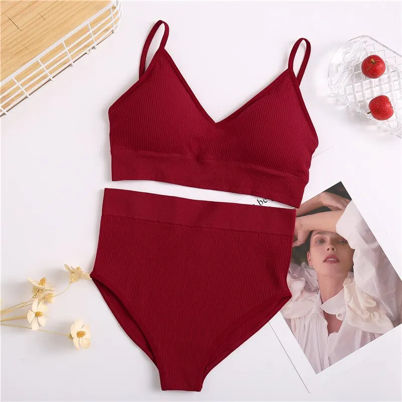 FINETOO Women Bra Panties Set Sexy G-String Push Up Bra Set Seamless Underwear Sports Thong Panty Bralette Fitness Lingerie Set