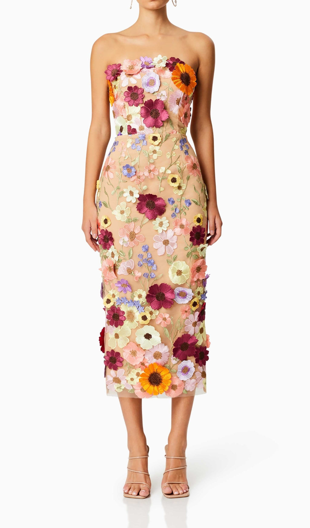 Adonica 3D Flower Strapless Midi Dress Flowering Girl