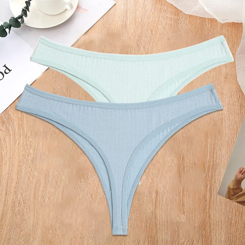 FINETOO 2PCS/Set S-XL G-string Cotton Women Lingerie Panties Thong Female Underwear Sexy Pantys Underpant Girl Intimates Thongs