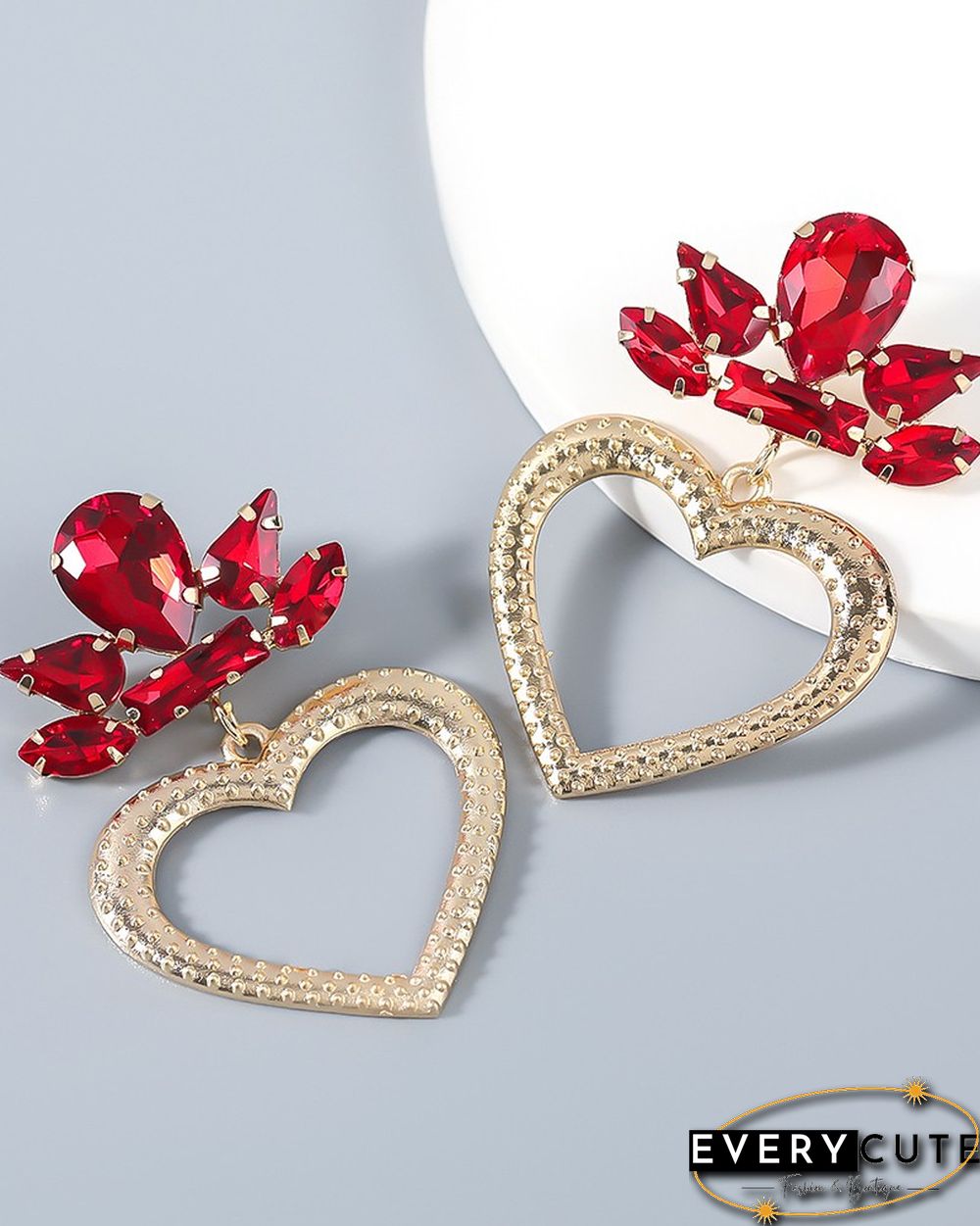 1Pair Waterdrop Rhinestone Heart Drop Earrings