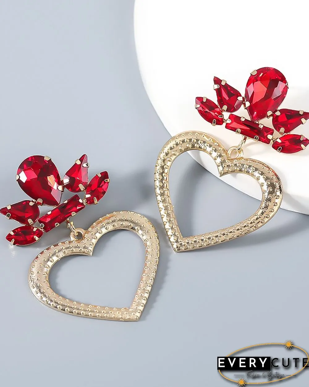 1Pair Waterdrop Rhinestone Heart Drop Earrings