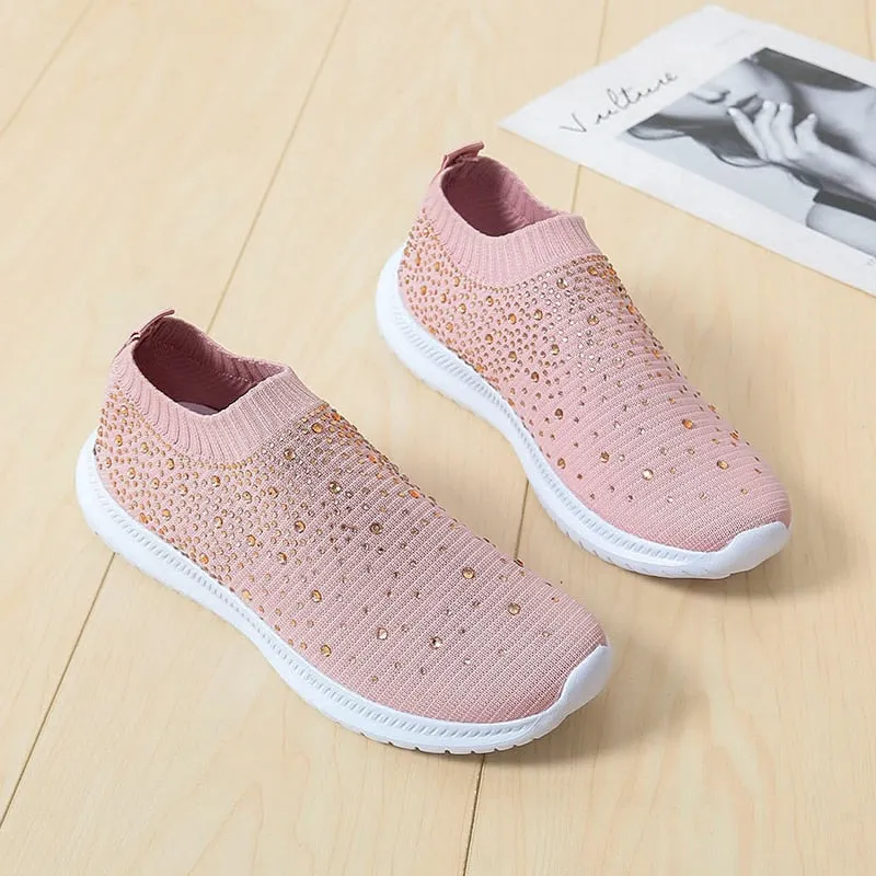 Women Lightweight Sneakers Summer Casual Rhinestone Shoes Ladies Vulcanized Shoes Bling Slip On Sneaker Female Tenis Feminino
