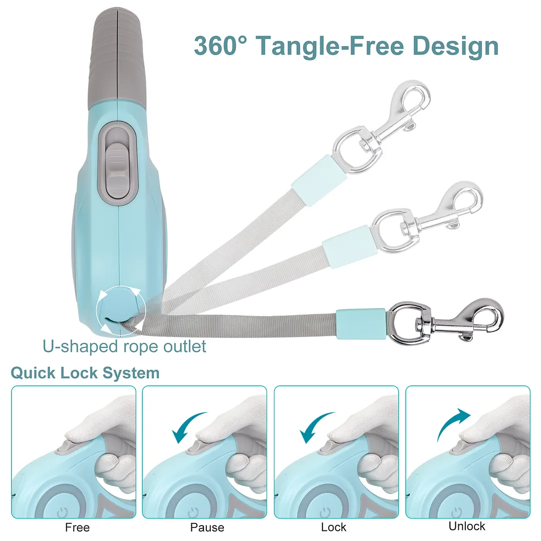 BEBANG Retractable Dog Leash, 16ft with Light, Anti-Slip Handle, One Button Brake & Lock Tangle-Free Dog Retractable Leash
