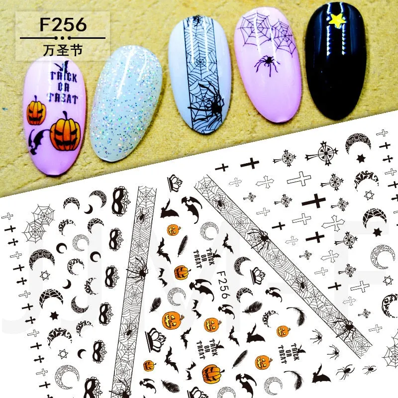 Halloween Nail Art Sticker Ghost Witch Spider Web Pumpkin Nail Decals Sexy Skull Bone Water Transfer Decals Nails Foil Manicure-Nail Inspo