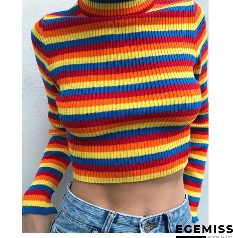 Fall/Winter Turtleneck Color Striped Slim-fit Knit Sweater | EGEMISS