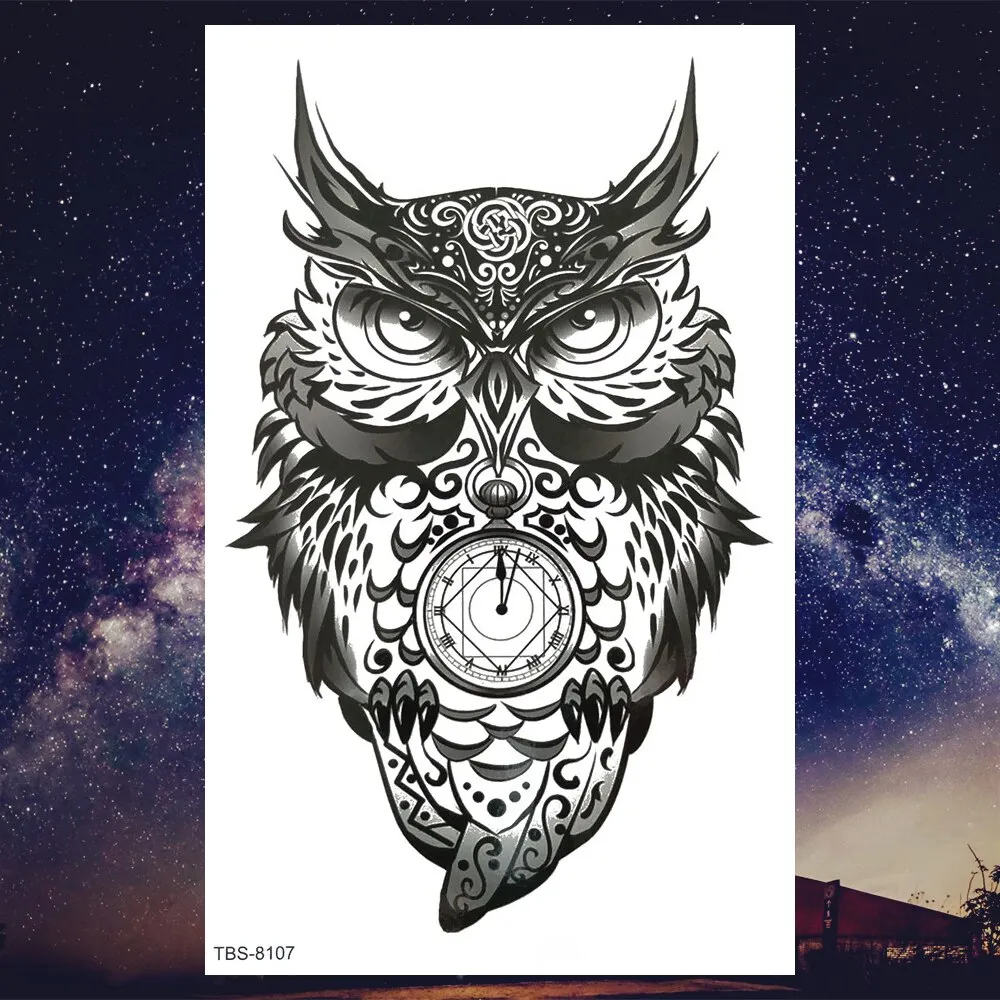 Sdrawing Henna Fake Temporary Tattoos For Men Women Black Creative Wolf Tattoo Sticker Geometric Tribe Owl Skeleton Tatoos Body Arms