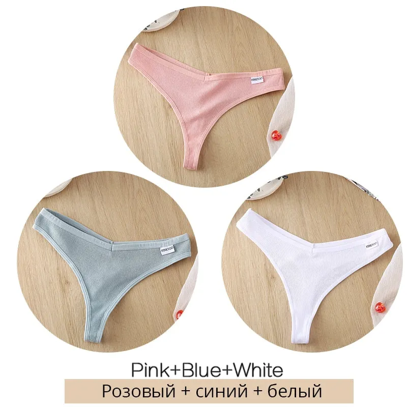 FINETOO 3Pcs/set Cotton Thongs Women Fruit Embroidery G-string Panties M-XL Low Waist T-back Underpants Ladies Underwear Panty