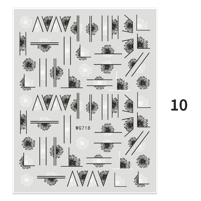 Geometric Lines Flowers Leaves 3D Nail Sticker Figure Woman Face Pattern Special Self Adhesive Nail Art Decals Manicures Sliders-Nail Inspo
