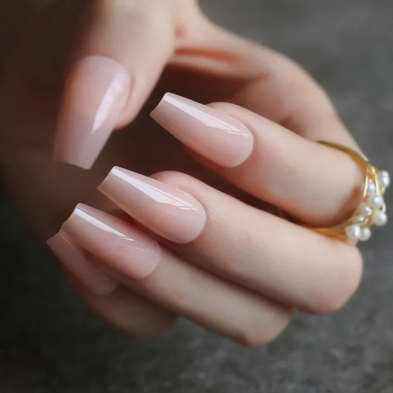 Glossy Ballet false nails red Long coffin Salon art matte Fake nails Transparent rectangle-Nail Inspo
