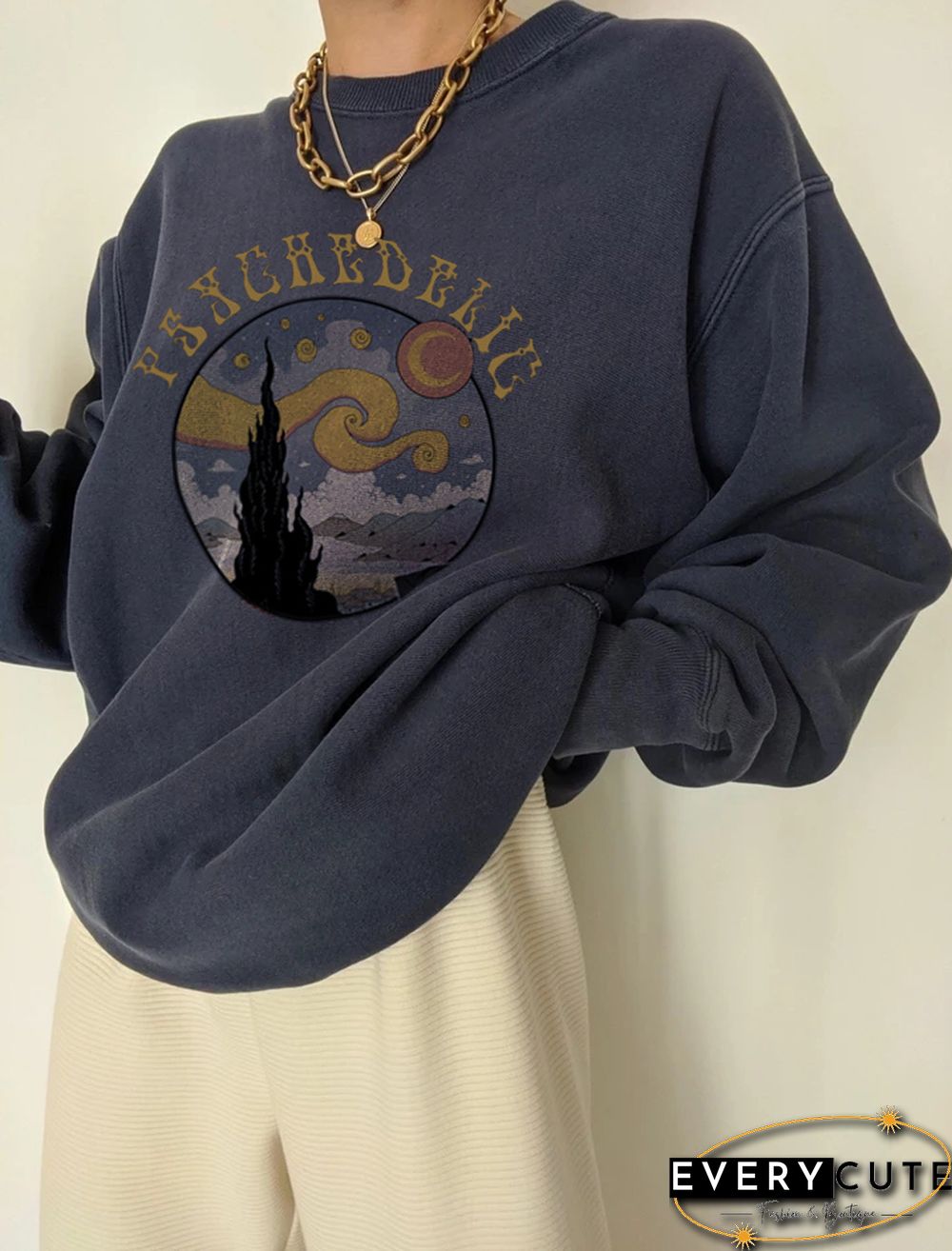 Starry Sky Print All-Match Casual Loose Sweatshirt