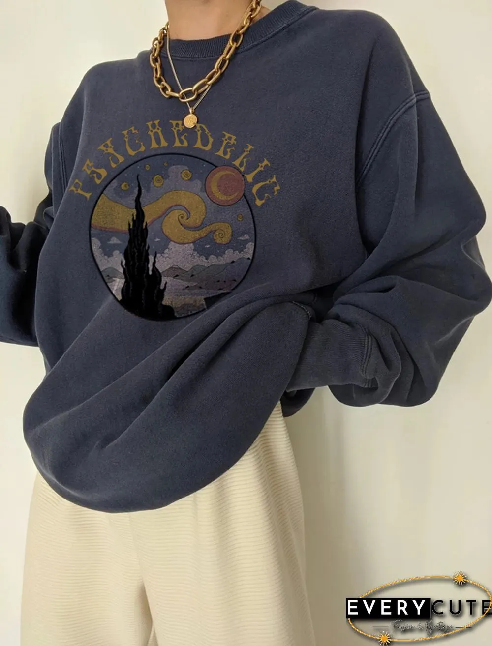 Starry Sky Print All-Match Casual Loose Sweatshirt