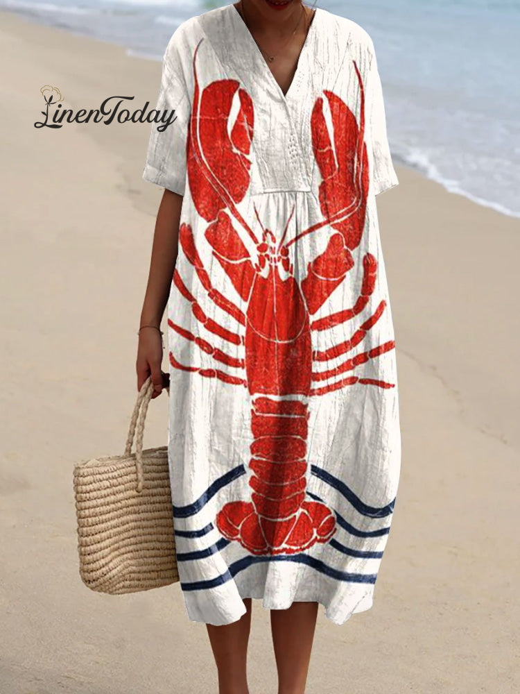 Women&rsquo;s Vintage Lobster Art Print Flowy Dress Multicolor / S
