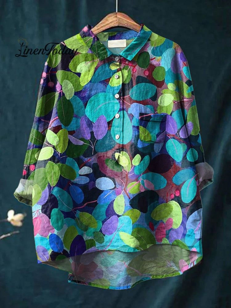 Summer Forest Art Printed Women&rsquo;s Casual Cotton And Linen Shirt / S