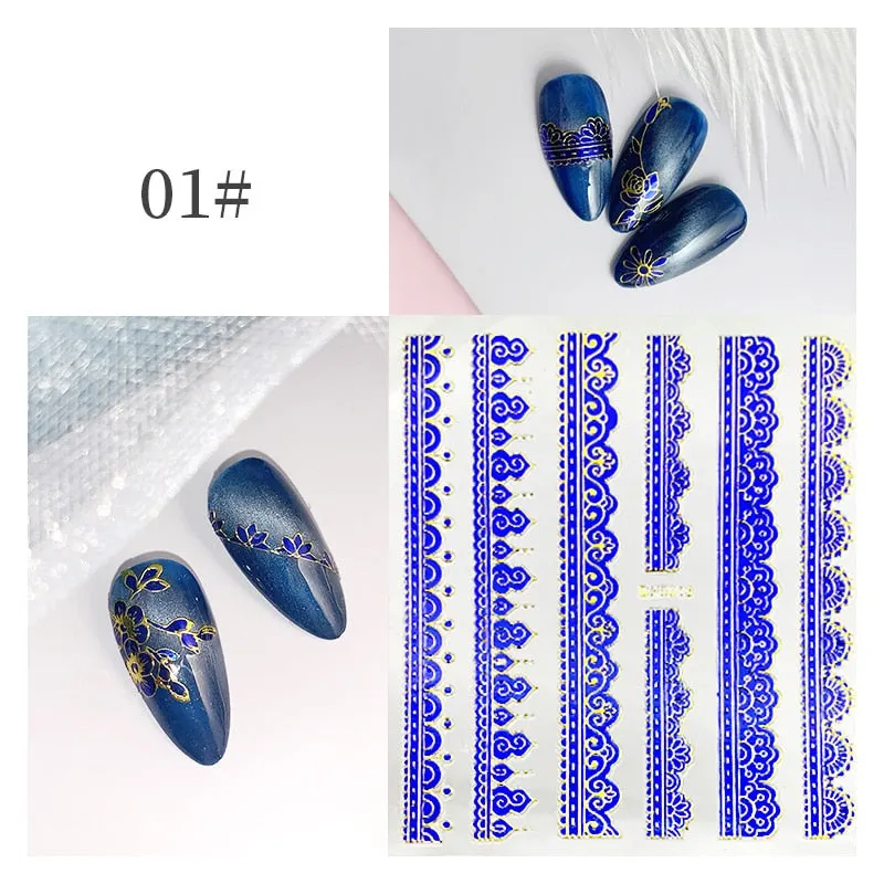 3D Flower Lace Nail Stickers iridescent Bronzing Floral Leaf Transfer Stickers For Nails Manicuring Accessories