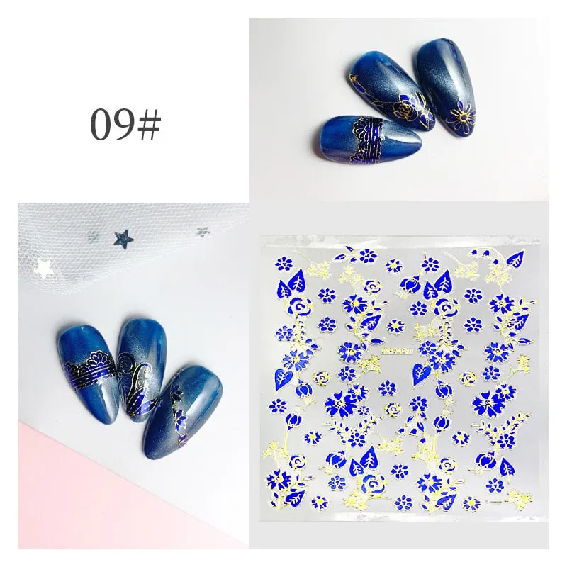 3D Flower Lace Nail Stickers iridescent Bronzing Floral Leaf Transfer Stickers For Nails Manicuring Accessories