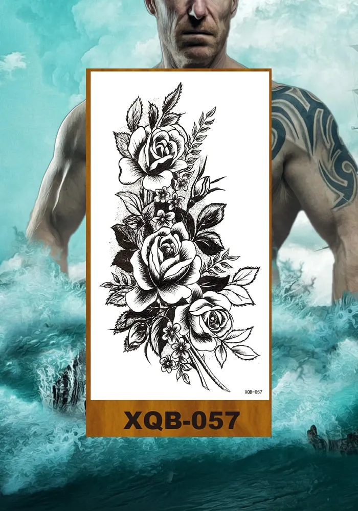 Temporary Tattoos Stickers Women Girl Chest Arm Fake Tatoo Lotus Peony Rose Magnolia Flowers Totem Face Body Makeup Waterproof