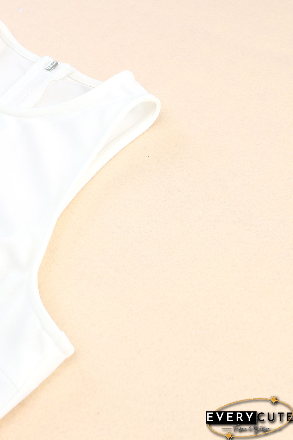 White Rhinestone Fringe Zip Back Round Neck Cropped Tank Top