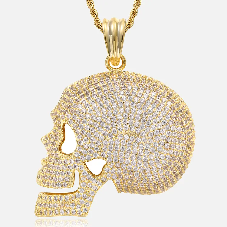 Iced Out Hip Hop Skull Pendants Golden Bling For Men