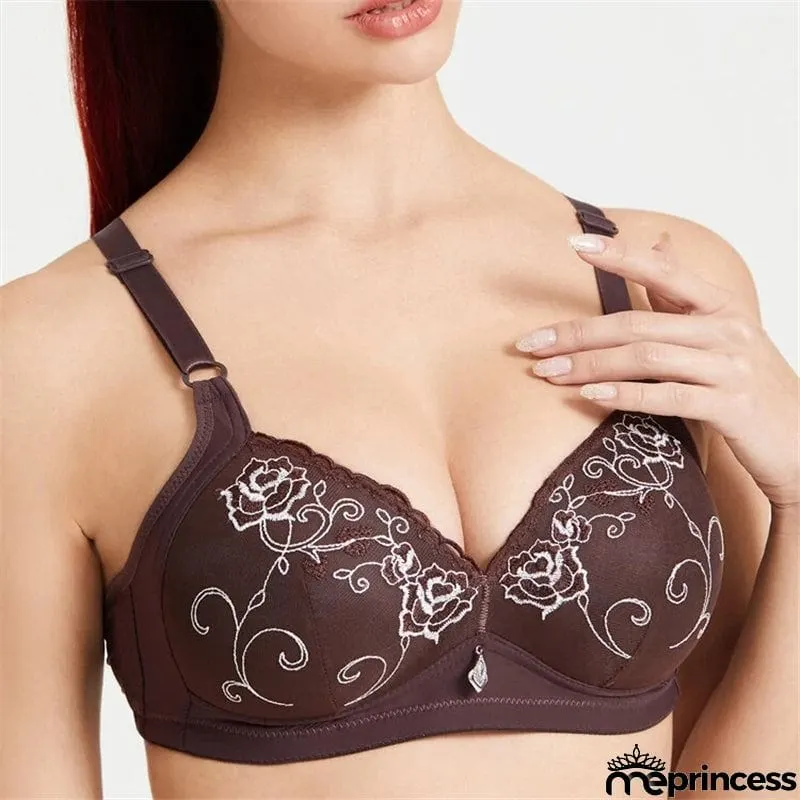 Women's Wireless Floral Embroidered Comfy Bras - Nude