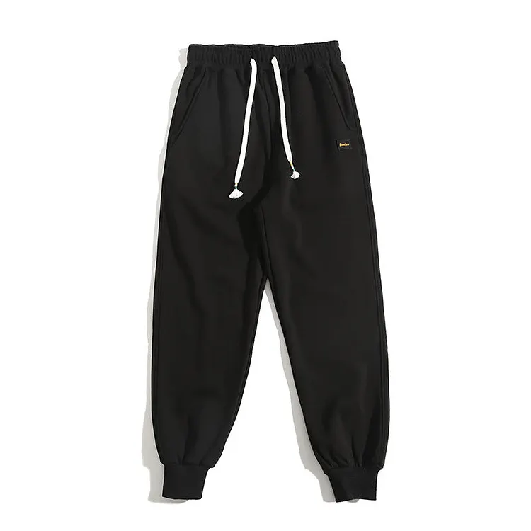 Man Fall Winter Outfis Winter Sports Drawstring Sweatpants Knitted plus Fluff Casual Pants