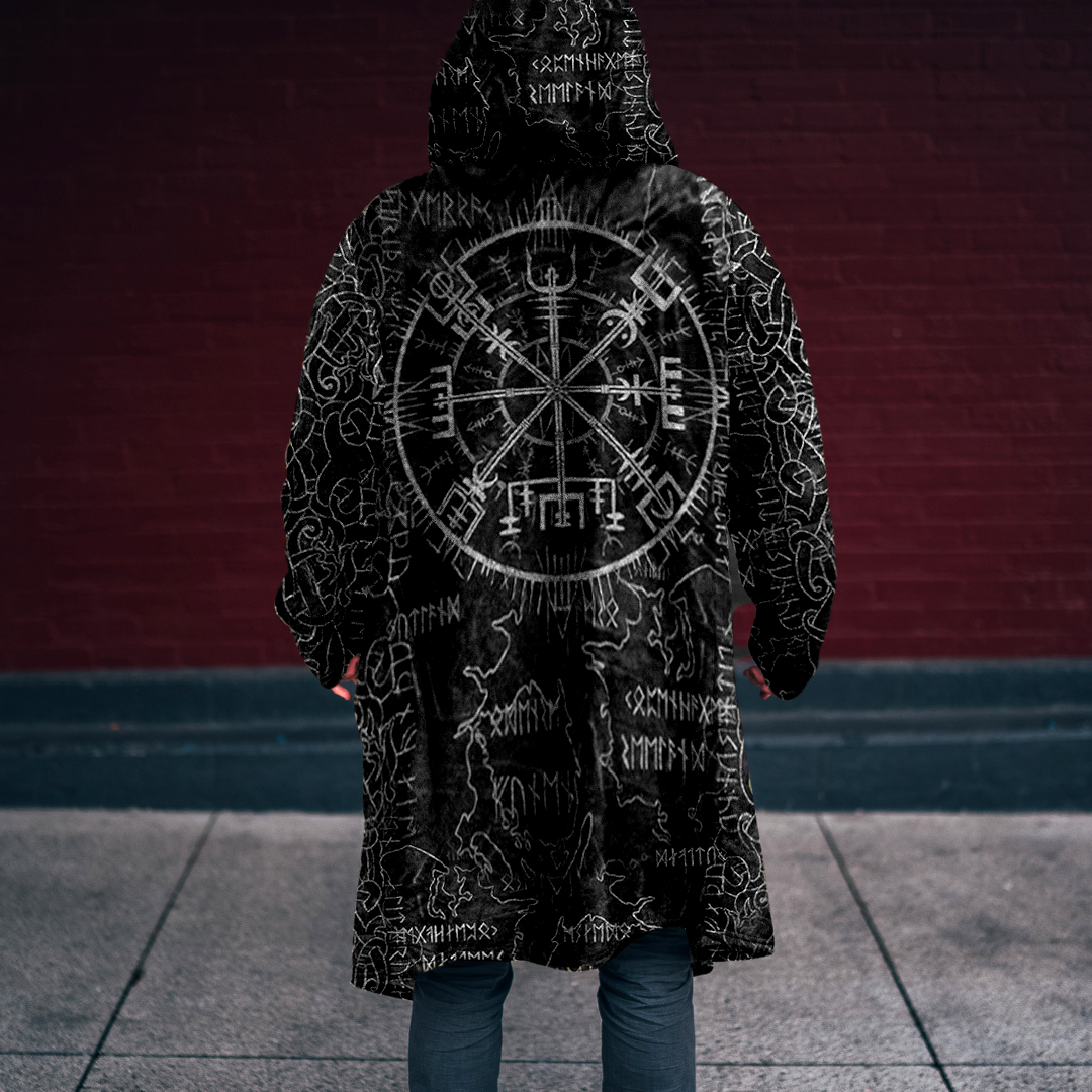 Men's Vegvisir Vikings Graphic Print Vintage Hooded Jacket