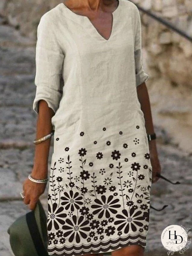 Casual Dress Ethnic Dress Shift Dress Midi Dress Leopard Black White Half Sleeve Floral Print Summer Spring V Neck Basic Daily Vacation Weekend S M L XL XXL 3XL for Women