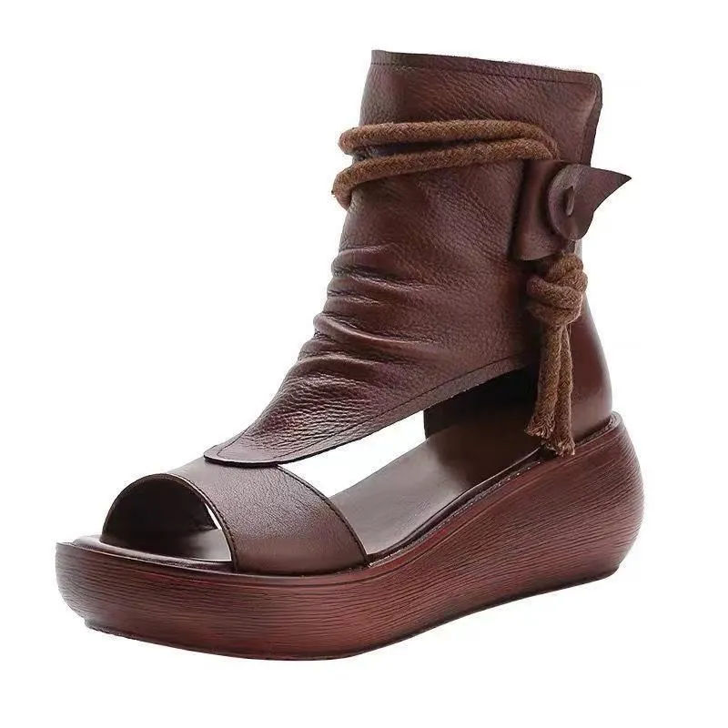 GKTINOO 2022 New Summer Black Women Leather Sandals Cool Boots Platform Shoes Wedges Sandals Women Shoes Fashion Outdoor Sandals