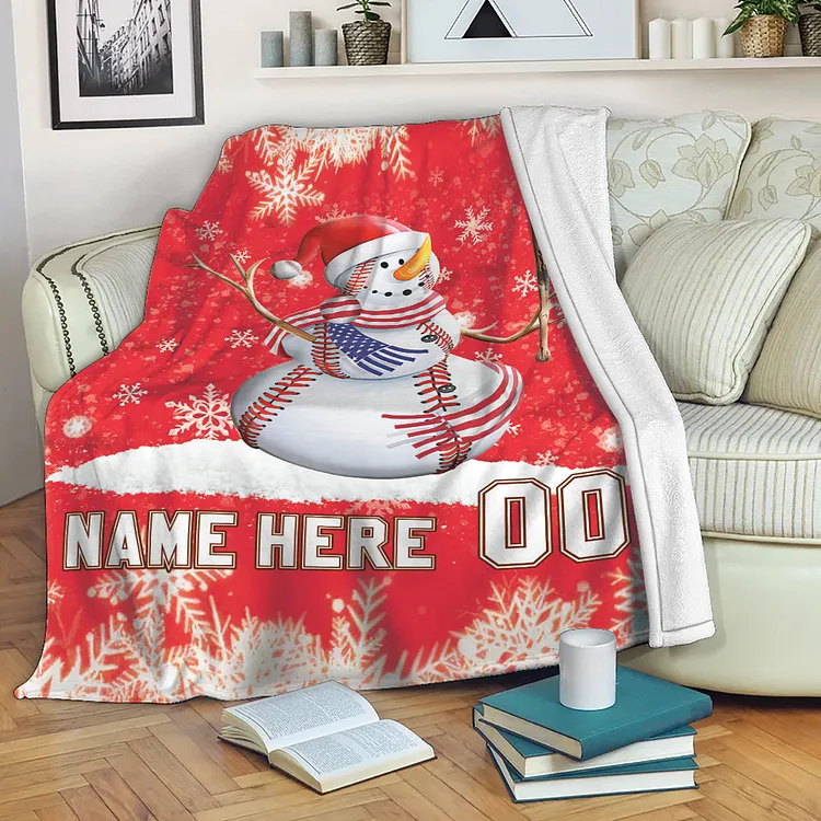 Personalized Baseball Blanket, Baseball Snowman Sherpa Fleece Blanket | BKKid712
