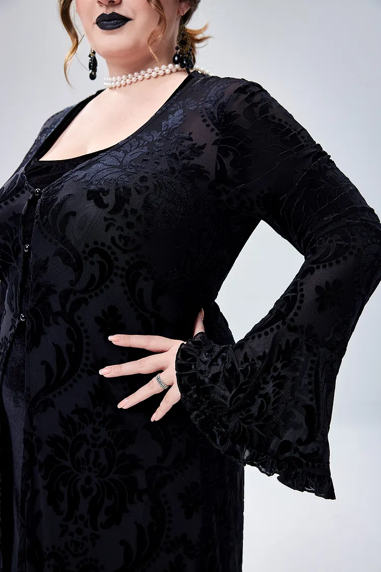 Costume 1920 Fashion Plus Size Plus Size Gothic Halloween 1920s Flapper  Dress Gothic V-Neck Long