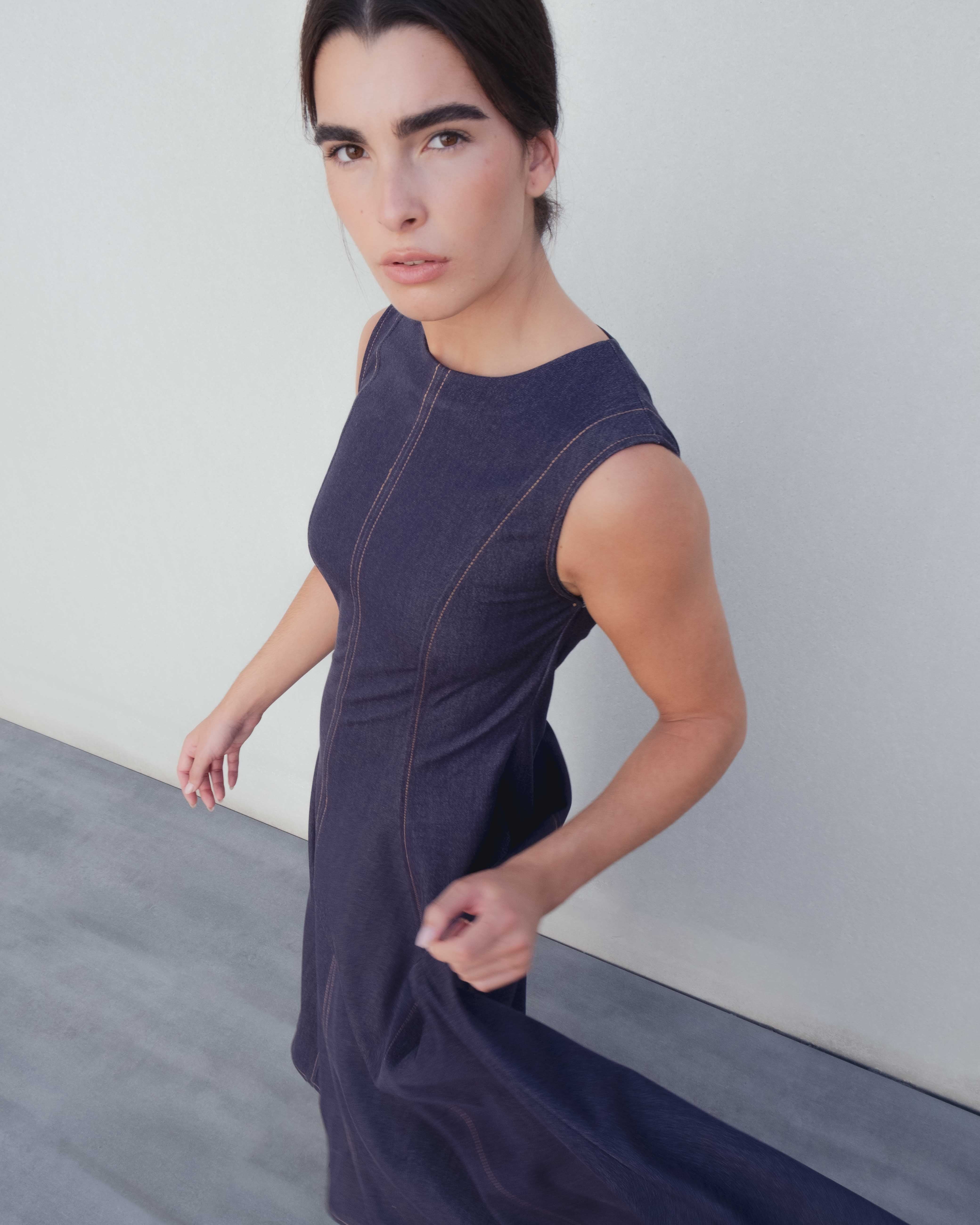 Robe hiver longue effet denim bleu