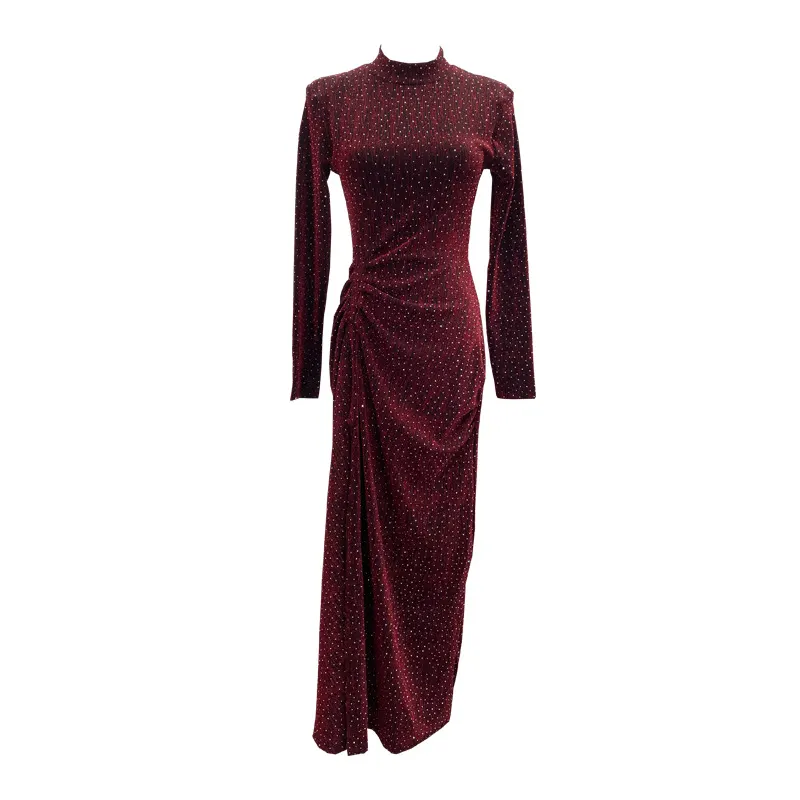 Churchf Design Sexy High Open Fork Folded Small Squint Dress Half-High Collared Shoulder Dress 8872