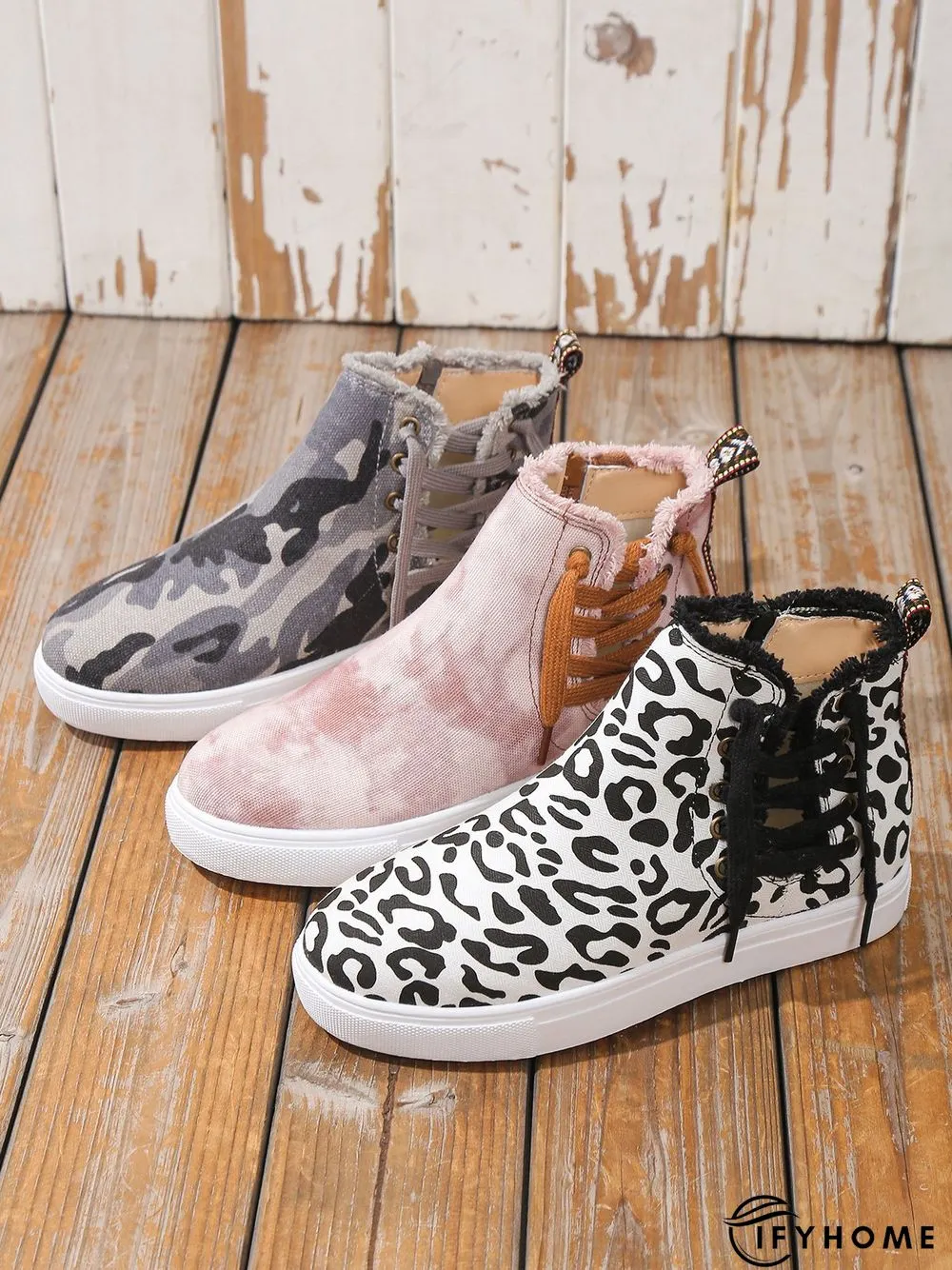 Casual Lace-up Decor Fringe High Top Canvas Shoes with Side Zip | IFYHOME