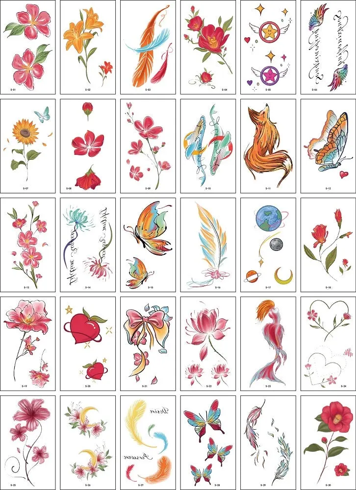 30Pcs/Set No Repeat Flower Temporary Tattoo Stickers Waterproof Tattoos For Women Sexy Arm Clavicle Body Art Hand Foot for Girl