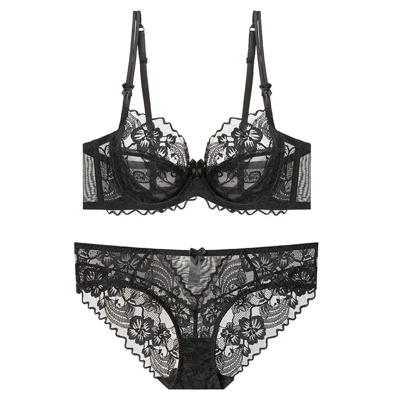 Churchf Bra Sexy Pure Desire Underwear Women's Summer Breathable French Small Agglomeration Bra Lace Panties Set