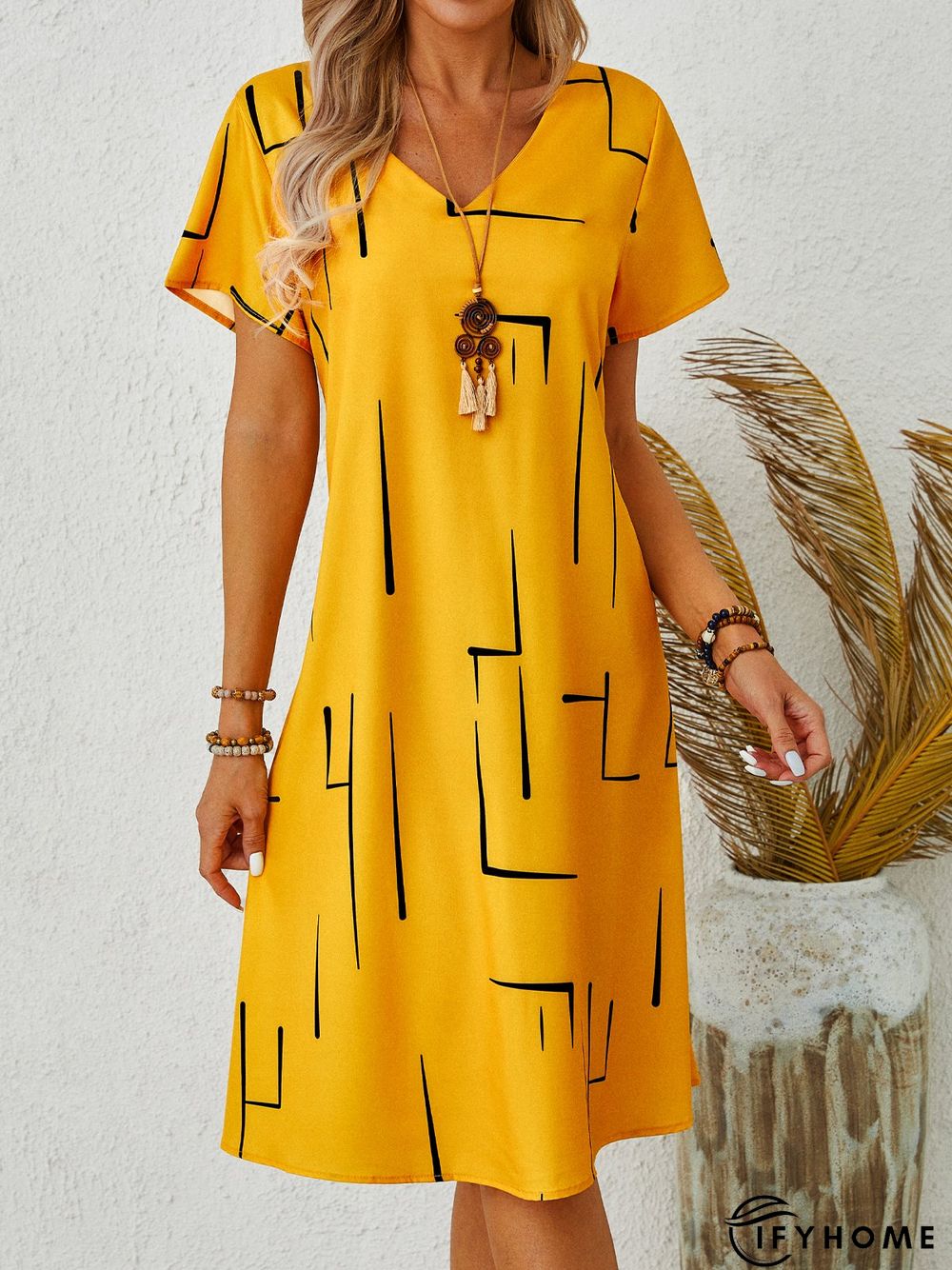Short Sleeve Solid Casual Shift Knitting Dress | IFYHOME