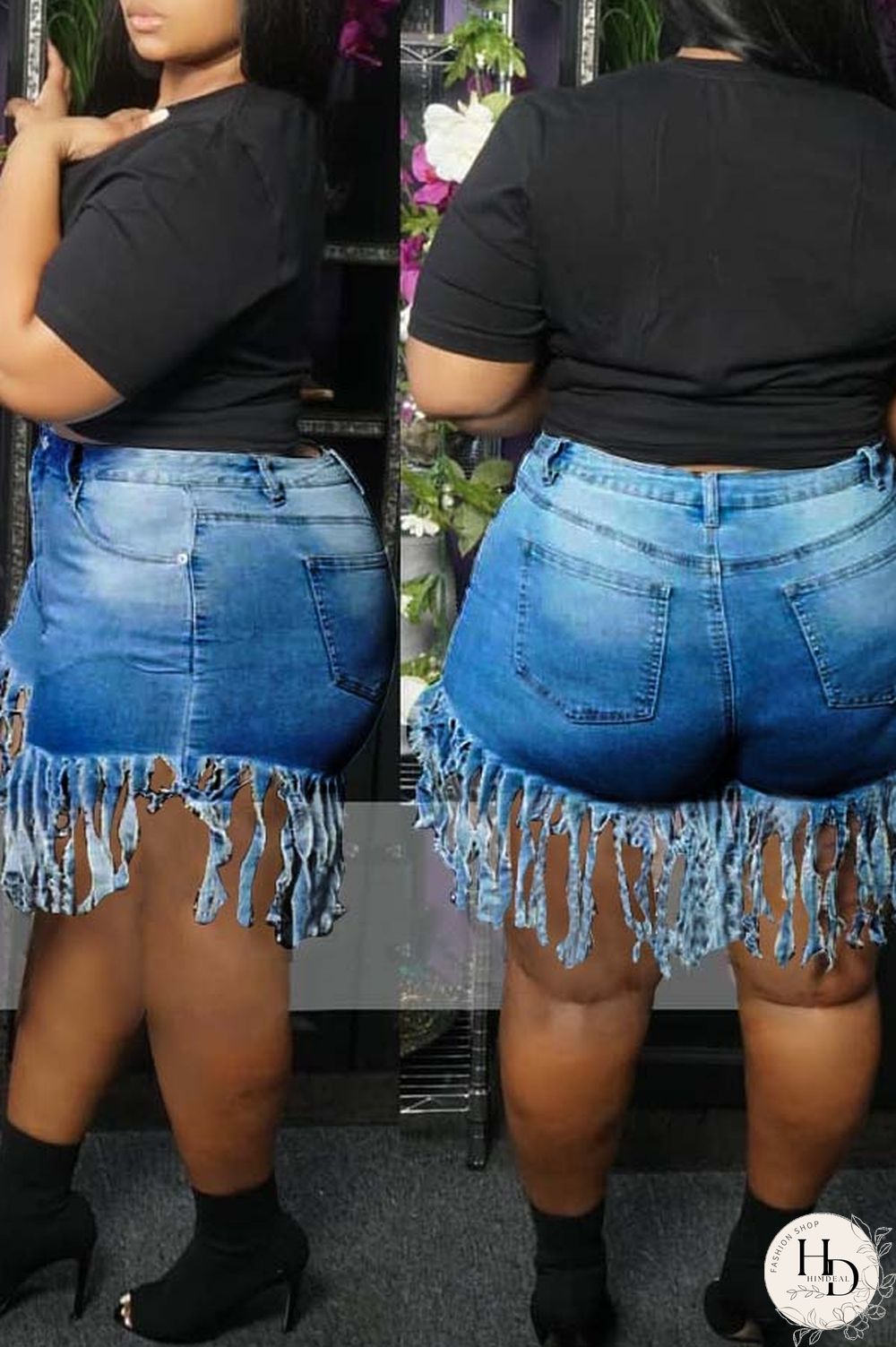 Blue Polyester Fashion Casual tassel Plus Size