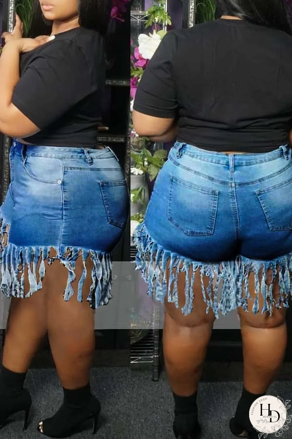 Blue Polyester Fashion Casual tassel Plus Size