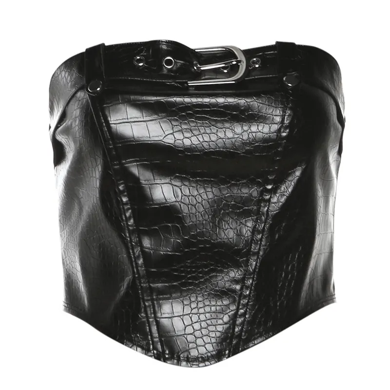 Churchf 2024 Summer New Women's Retro Hottie Snake Skin Buckle Wrapped Chest To Close The Waist Umbilled Vest