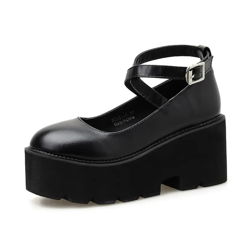 Gdgydh College Student Shoes Girl LOLITA Shoes JK Uniform PU Leather Platform Heels Ankle Strap Womens Pumps 2021 New Spring