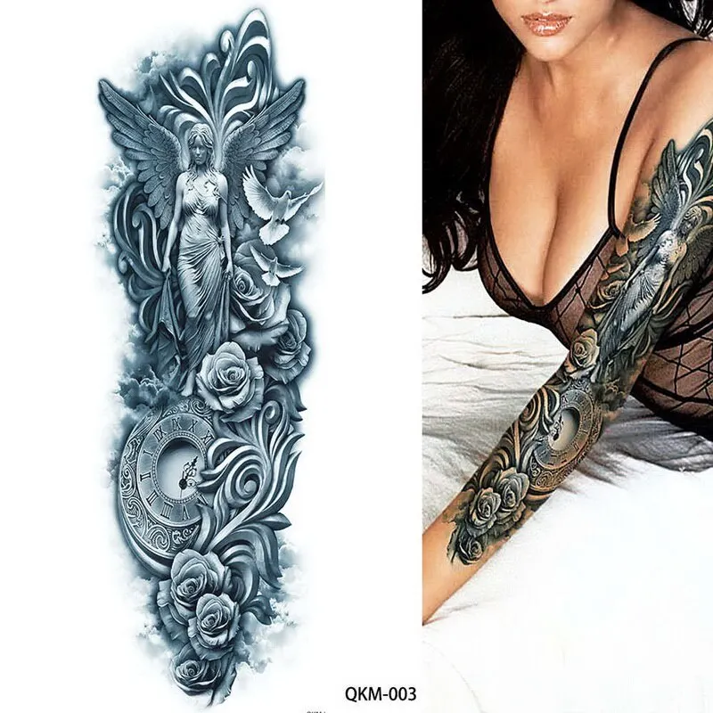 large temporary tattoos for women men full arm tattoo sticker sleeve thigh big body art decal black waterproof fake tatoo flower