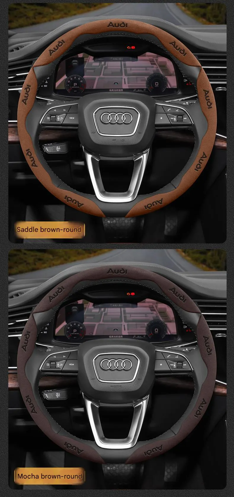 Car segmented suede steering wheel protective cover--3D car logo embossed style