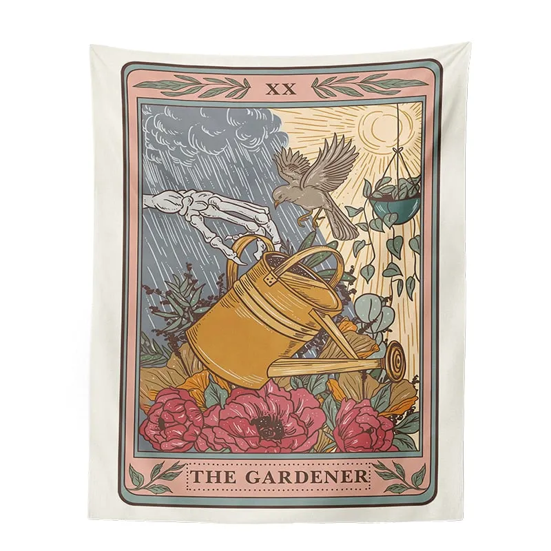 The Coffee Tarot Tapestry Wall Hanging The Gardener black Mysterious Divination Witchcraft Moon Phase Aesthetic Room Decor Mural
