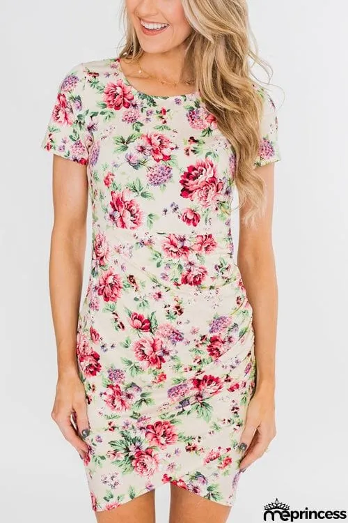 Fashion O Neck Printed Short Sleeve Dress