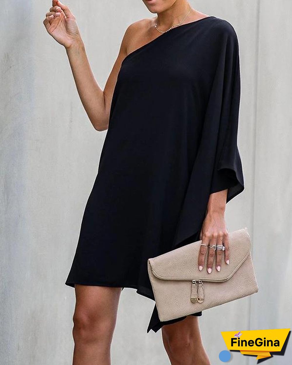 Solid Color Long Sleeve Chiffon Mini Dress