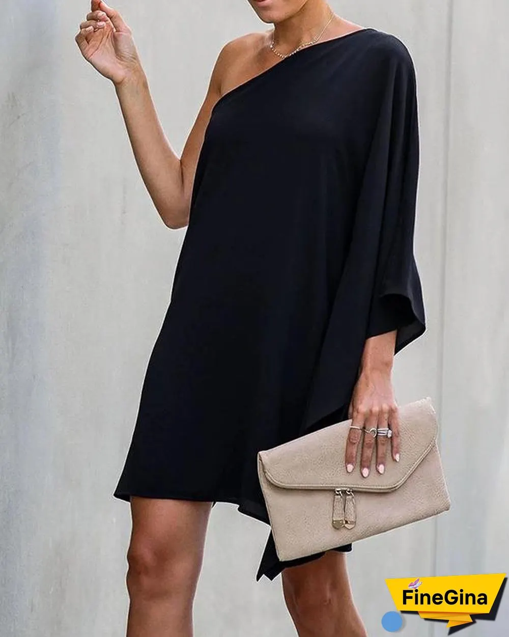 Solid Color Long Sleeve Chiffon Mini Dress