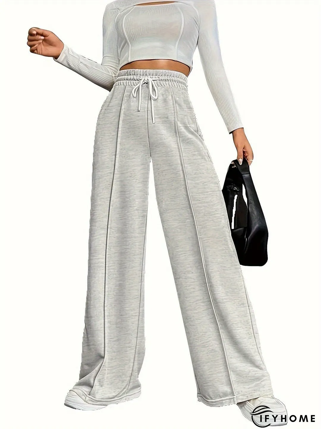 Wide Leg Drawstring Solid Color Athleisure Sports Pants | IFYHOME